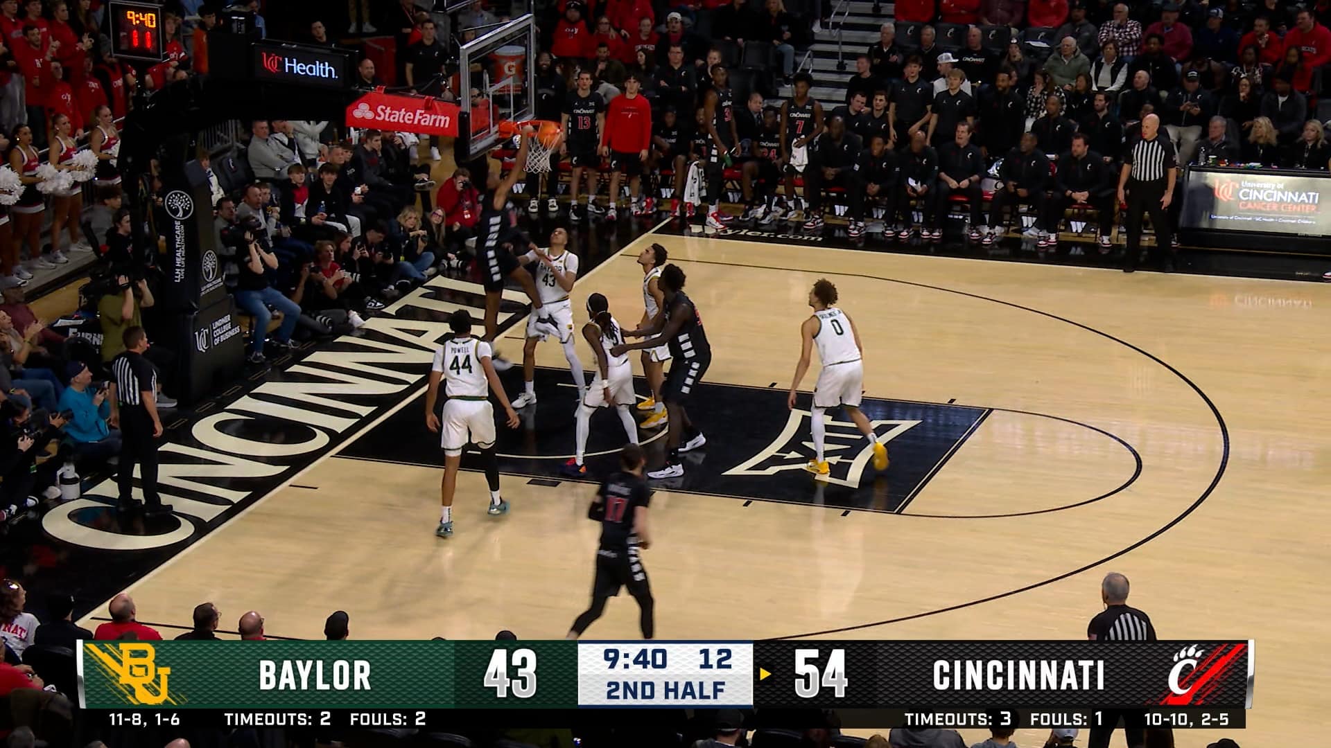 Baba Miller sinks a second-chance dunk, extending Cincinnati’s lead over Baylor